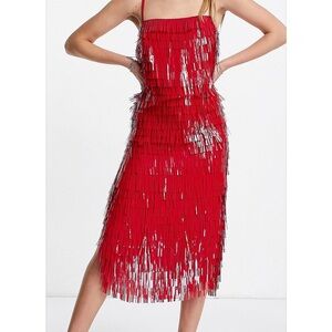 ASOS Red Fringe Midi Dress